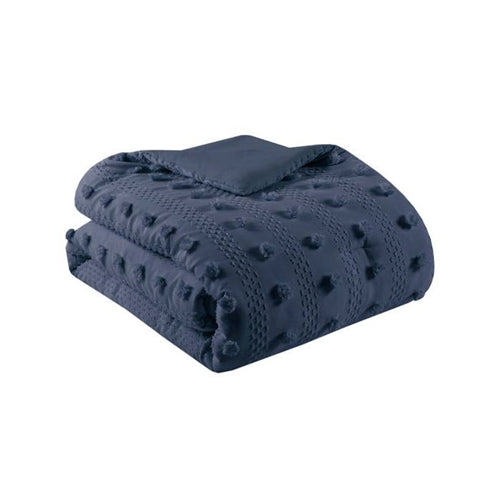 Full/Queen 3 Piece Navy Pompom Microfiber Hypoallergenic Comforter Set