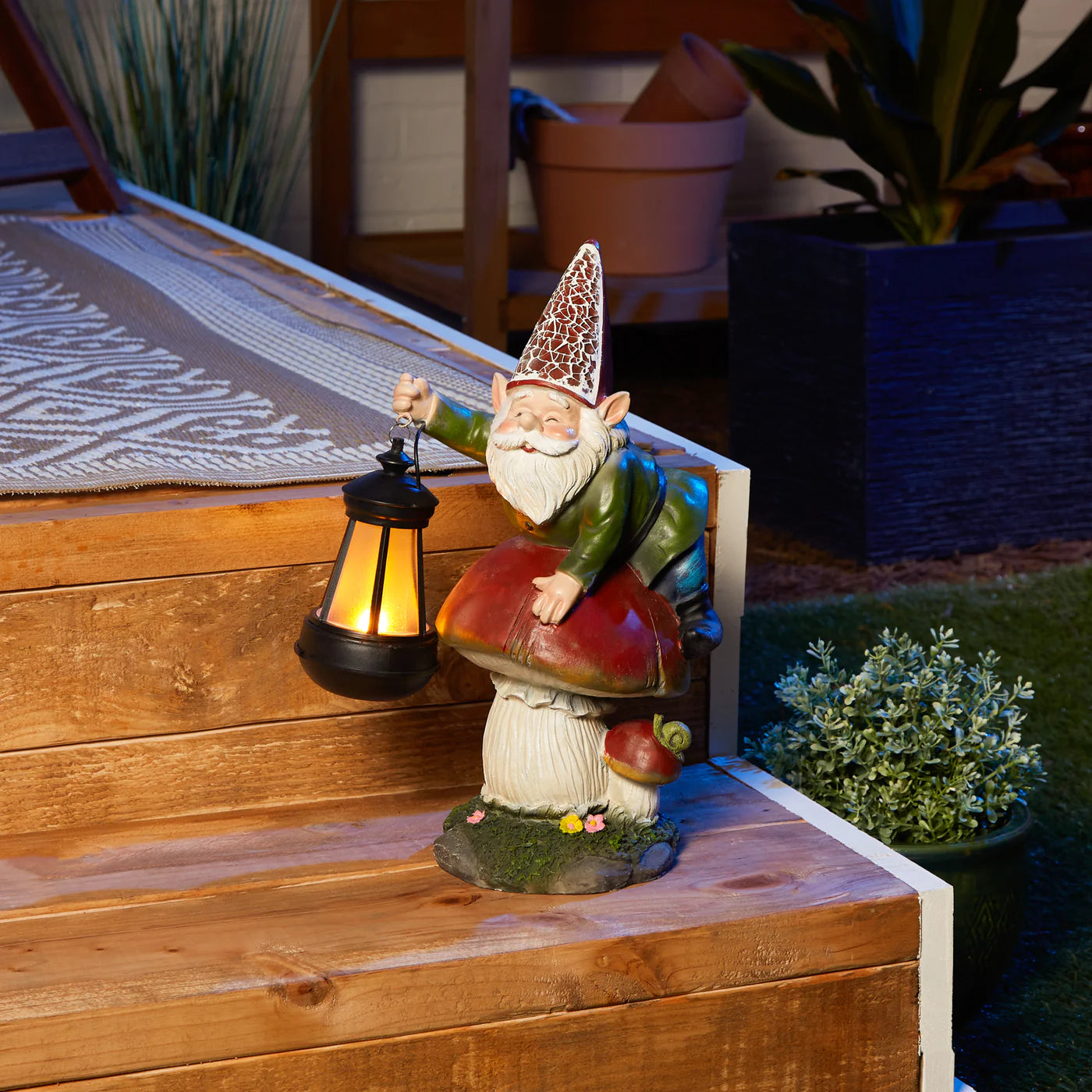 Gnome On Mushroom Solar Statue image 5