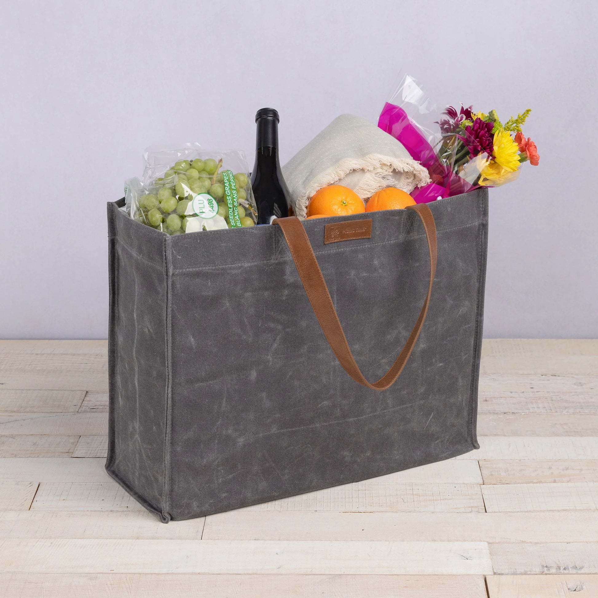 Market Waxed Canvas Tote with Leatherette Handles image 2