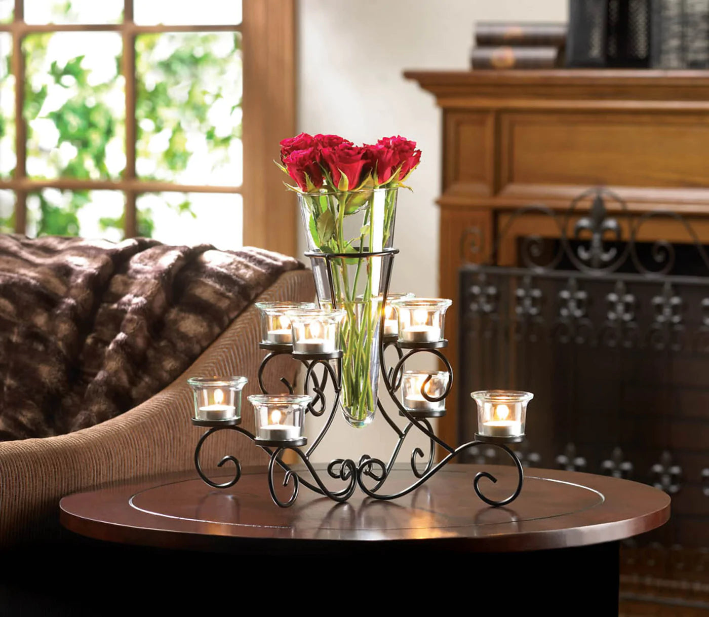 Scrollwork Candle Stand with Vase image 2