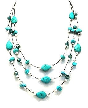 22 Inch 3 Strands Turquoise Necklace with Spacer and Faceted Beads image 0