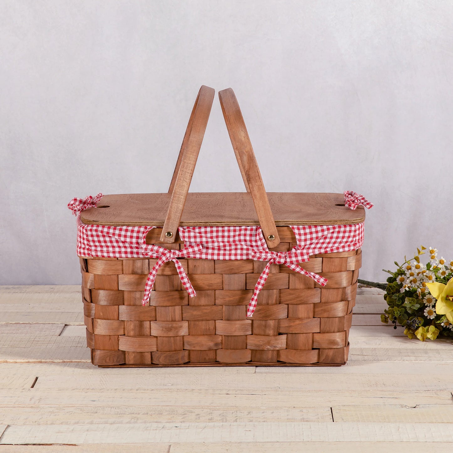 Kansas Handwoven Wood Picnic Basket image 4
