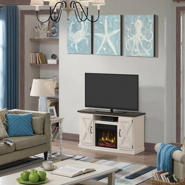 FarmHouse Rustic Ivory/Espresso TV Entertainment Electric Fireplace image 3