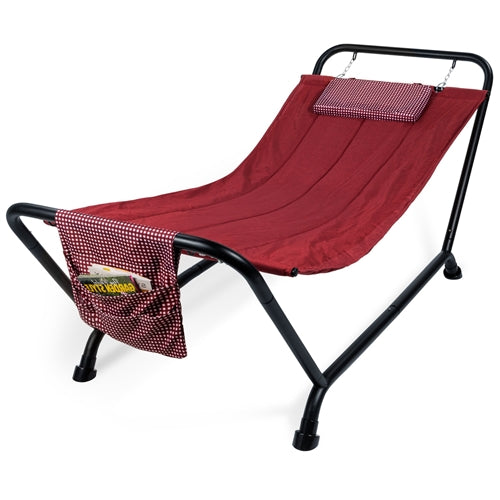 Red Waterproof Patio Hammock w/ Stand Pillow Storage Pockets image 0