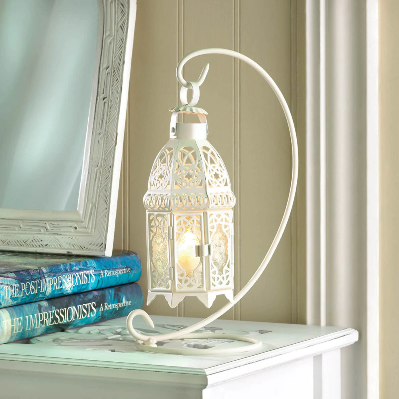 White Fancy Candle Lantern with Stand image 3