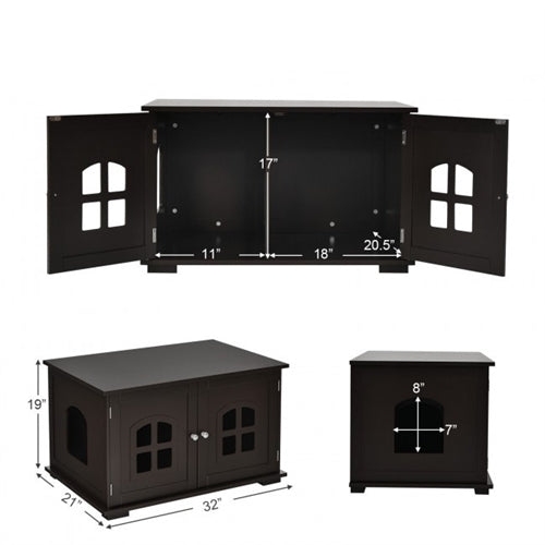Dark Brown Modern Large Ventilated Private Divider Cat Litter Box image 3