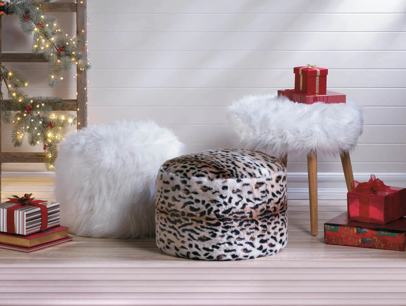 Fuzzy White Ottoman Pouf image 2
