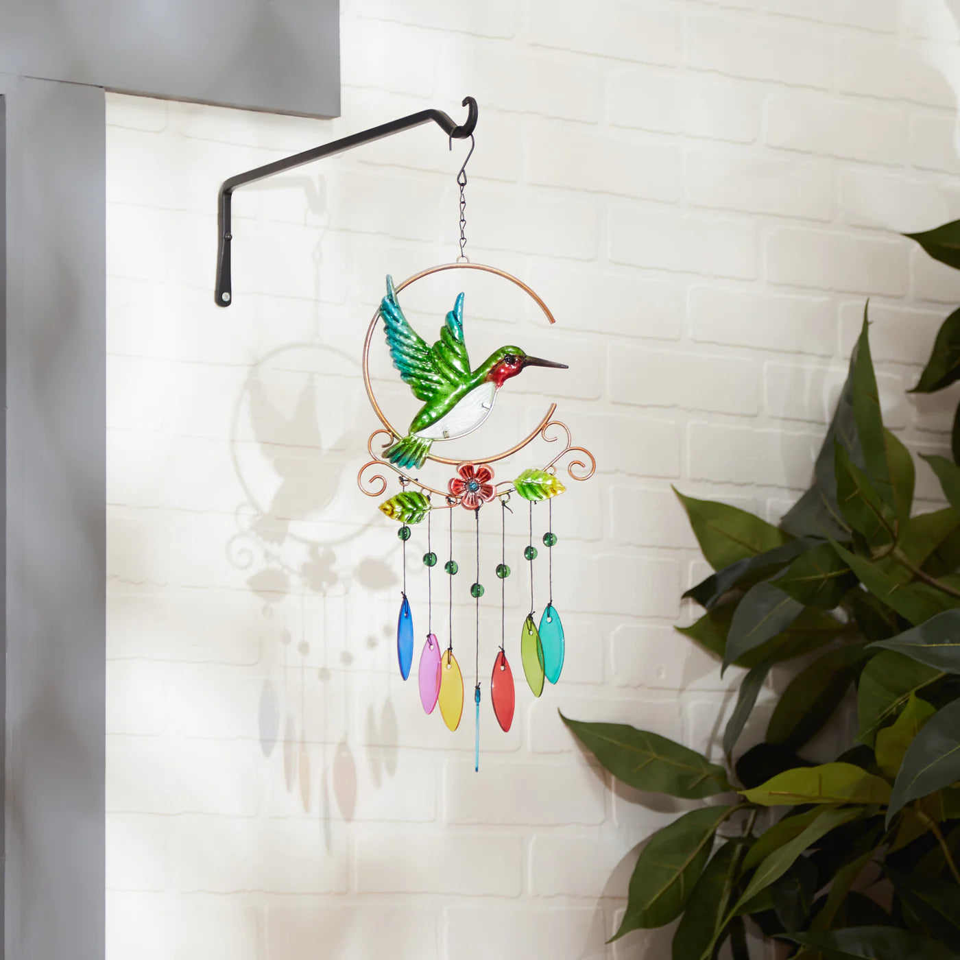 Glass Leaves Wind Chime-Hummingbird Iron Ornament image 2