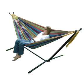 Tropical Fabric Double Hammock with 9-Foot Steel Stand image 0