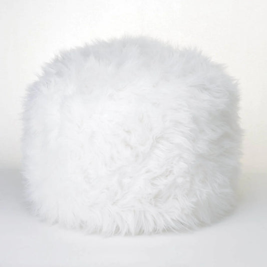 Fuzzy White Ottoman Pouf image 0