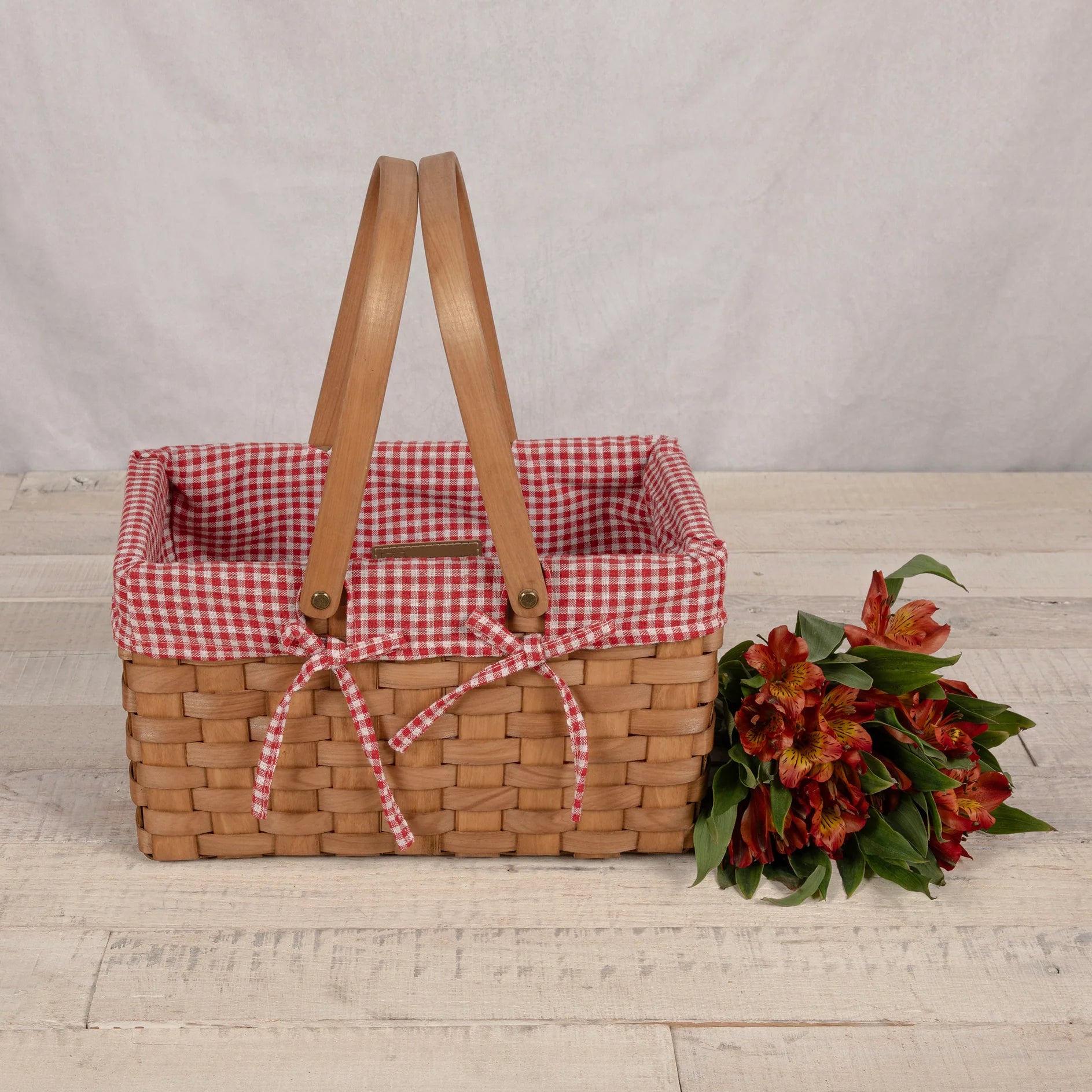 Farmhouse Basket - Red and White Gingham Basket Empty image 2