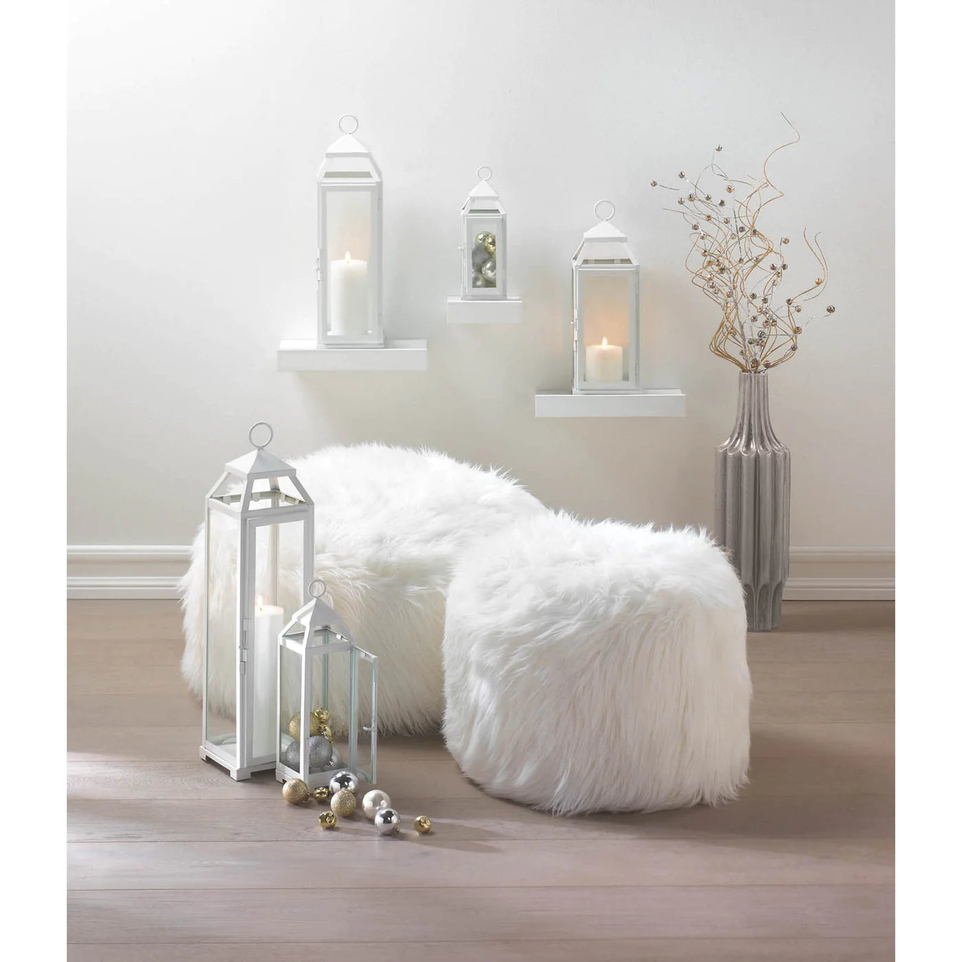 Fuzzy White Ottoman Pouf image 3