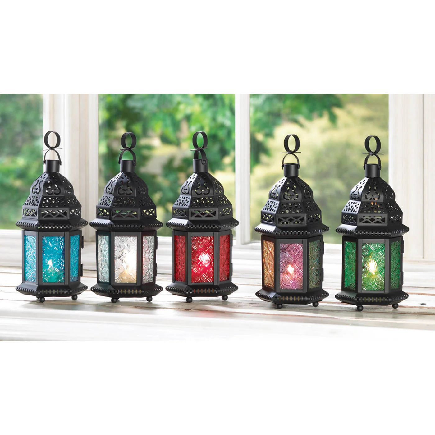BLUE GLASS MOROCCAN STYLE LANTERN