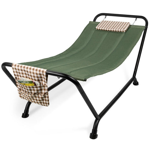 Green Waterproof Patio Hammock w/ Stand Pillow Storage Pockets image 1