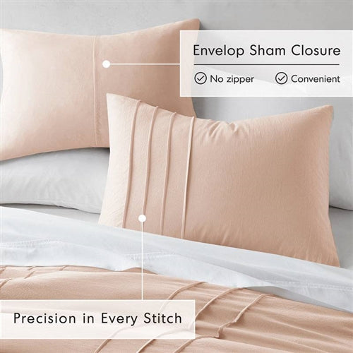 Queen size Microfiber Pleated Soft Washed Comforter Set in Pink Blush