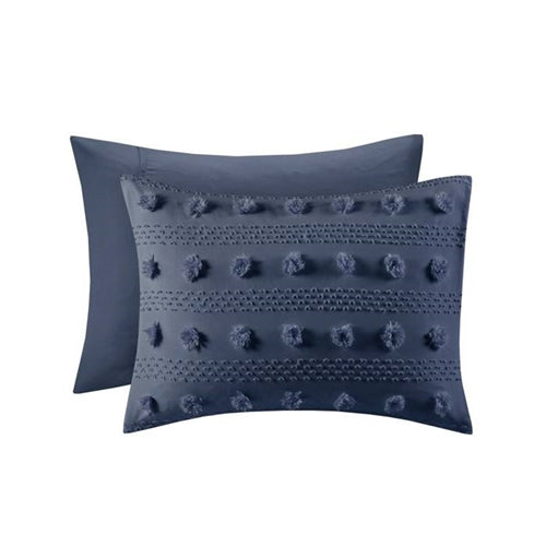 Twin/Twin XL 2 Piece Navy Pompom Microfiber Hypoallergenic Comforter Set