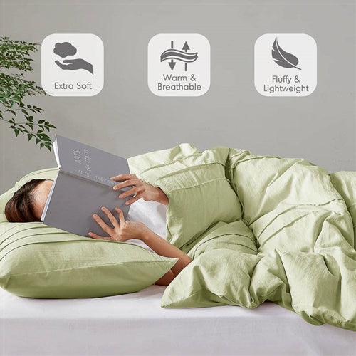 King size Microfiber Pleated Lightweight Soft Comforter Set in Sage Green