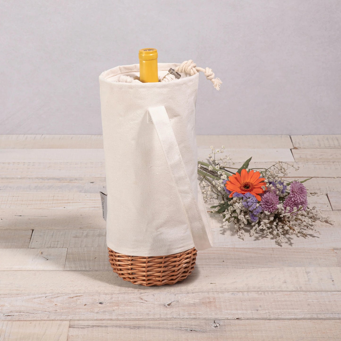 Malbec Insulated Canvas and Willow Wine Bottle Basket image 1