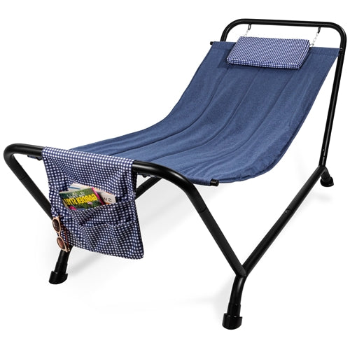 Blue Waterproof Patio Hammock w/ Stand Pillow Storage Pockets image 0