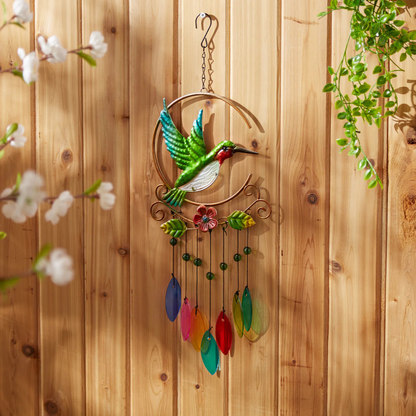 Glass Leaves Wind Chime-Hummingbird Iron Ornament image 4