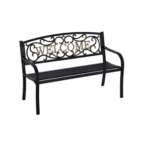Cast Iron Welcome Park Bench Outdoor Patio Garden in Black Bronze image 0