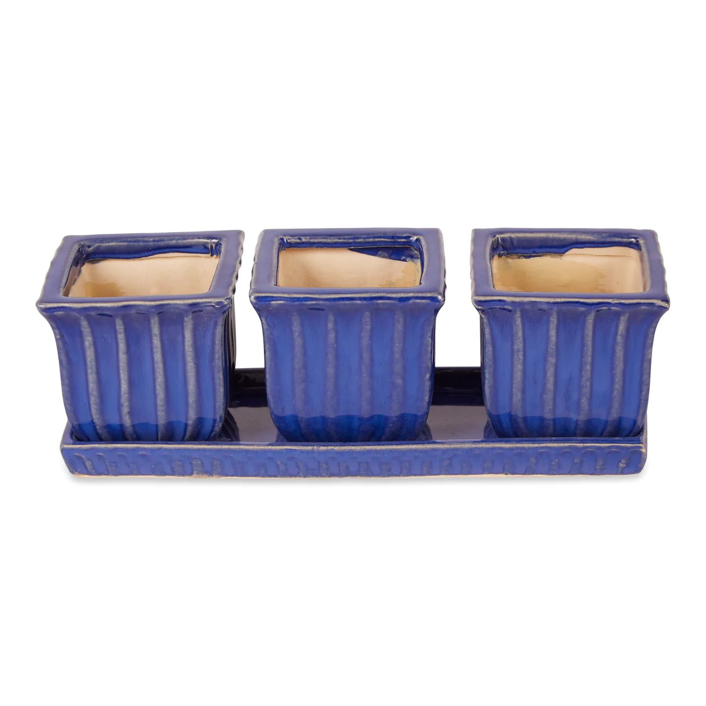 Blue Square Ceramic Small Planter Set of 3 image 0