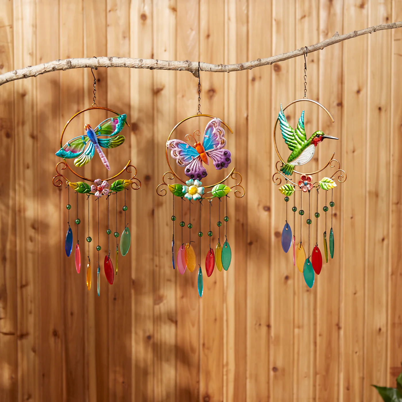 Glass Leaves Wind Chime-Hummingbird Iron Ornament image 3