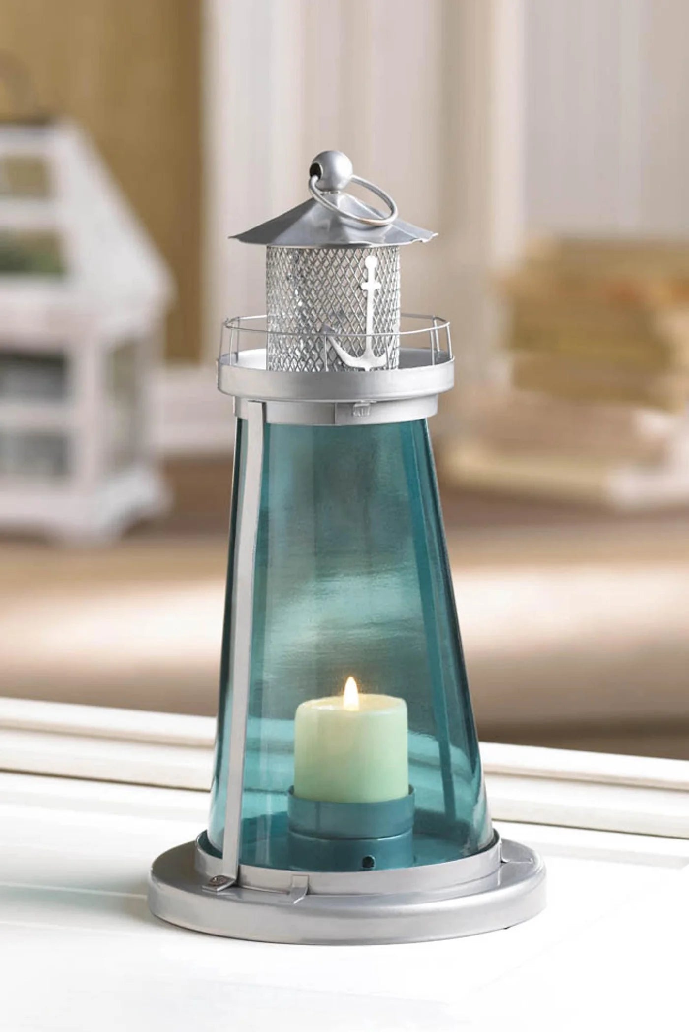 Blue Glass Watch Tower Candle Lamp image 3