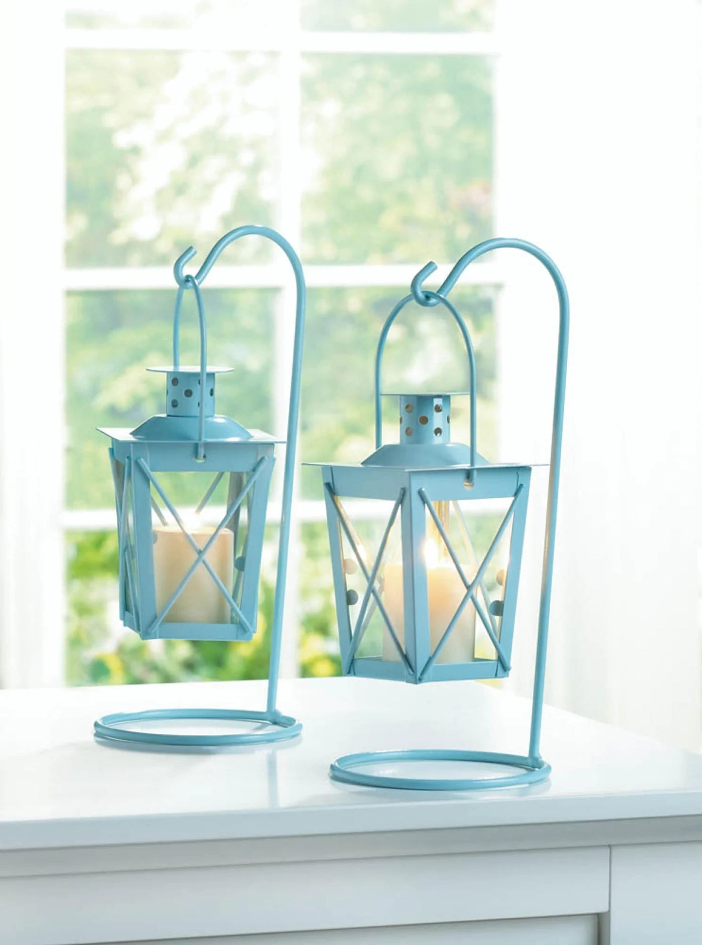 Baby Blue Hanging Railroad Lantern Pair image 3
