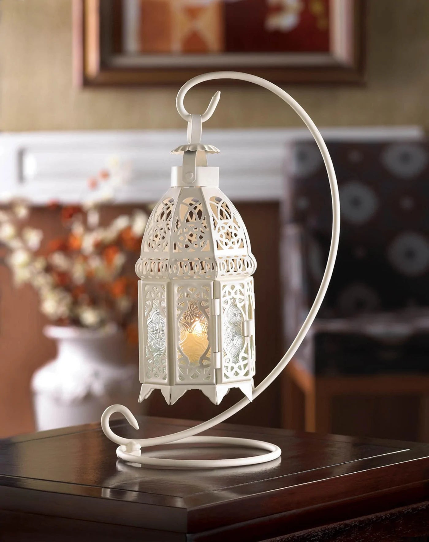 White Fancy Candle Lantern with Stand image 4