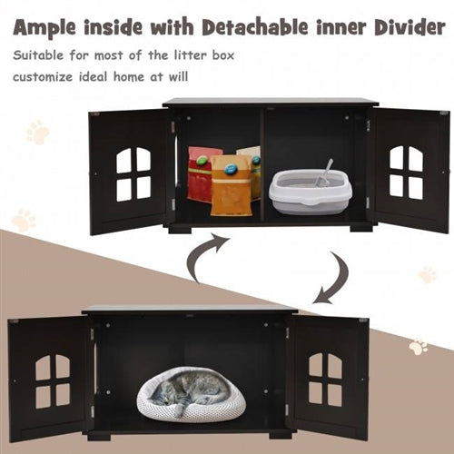 Dark Brown Modern Large Ventilated Private Divider Cat Litter Box image 4