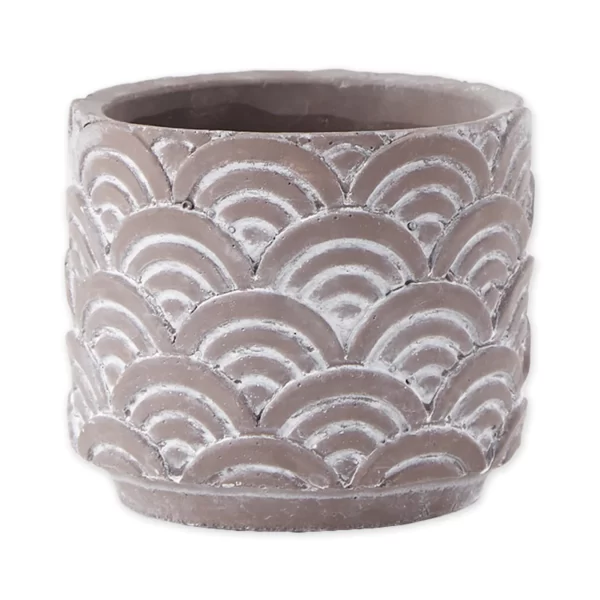 BLACK SCALLOPED CEMENT FLOWER POT SET/2