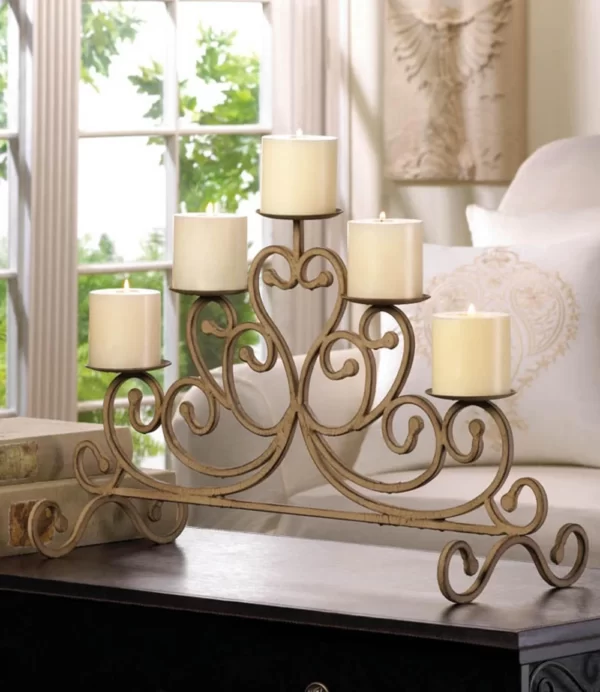 ANTIQUED IRON 5-CANDLE STAND