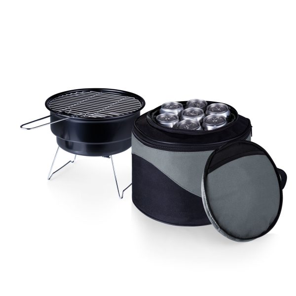 CALIENTE PORTABLE CHARCOAL GRILL & COOLER TOTE, (BLACK WITH GRAY ACCENTS)