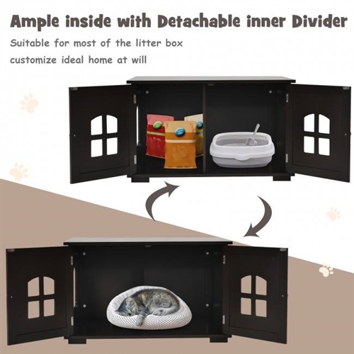 Dark Brown Modern Large Ventilated Private Divider Cat Litter Box