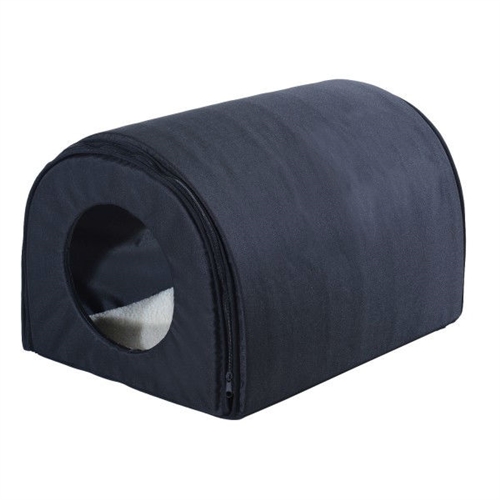 Outdoor Heated Cat House with Warm Padded Bed in Black