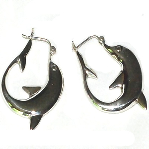 Sterling Silver Dolphin Pin Catch Hoop Earrings