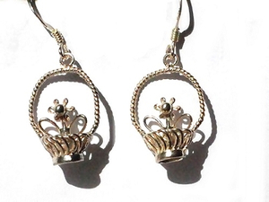 Sterling Silver Flower and Basket Dangle Earrings
