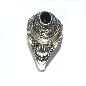 Sterling Silver Bali Hand-Made Round Black Onyx Poison Ring
