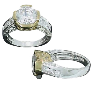 Sterling Silver Gold Accents Crown Round CZ Ring