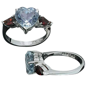 Sterling Silver CZ Cubic Zirconia Heart and Tear Garnets Stone Ring