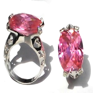 Sterling Silver Large Oval Pink CZ Cubic Zirconia Ring