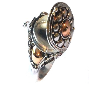 Sterling Silver Bali Poison Ring with Layered 18k gold accents