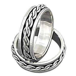Sterling Silver Cable Chain Spinner Band Ring