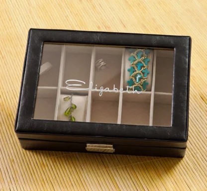 Personalized Jewelry Box - Glass Lid - Leather
