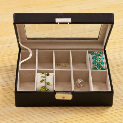 Personalized Jewelry Box - Glass Lid - Leather