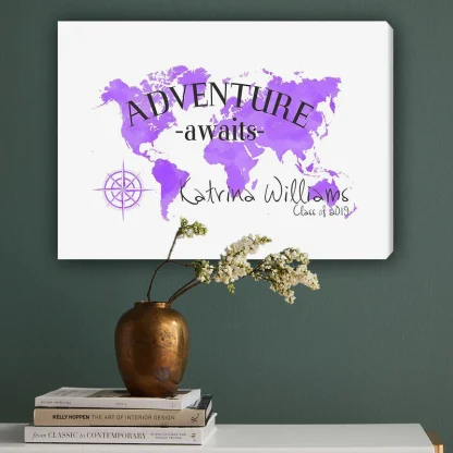 Personalized Adventure Awaits Canvas Map Wall Art