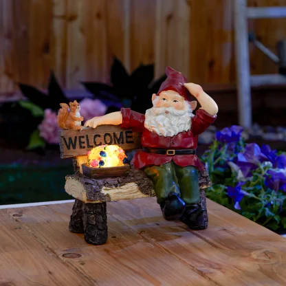 SOLAR GNOME ON WELCOME BENCH