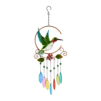 GLASS LEAVES WIND CHIME - HUMMINGBIRD IRON ORNAMENT