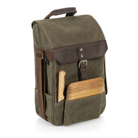 2 Bottle Insulated Wine & Cheese Cooler Tote, (Khaki Green with Brown Accents)